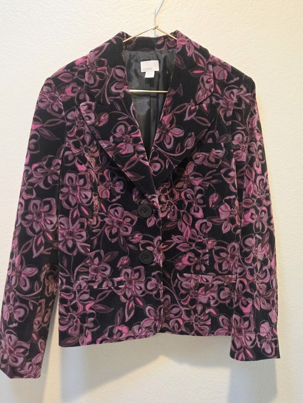 Caslon Petite L Floral Blazer Black Pink 90s Y2K Jacket Romantic